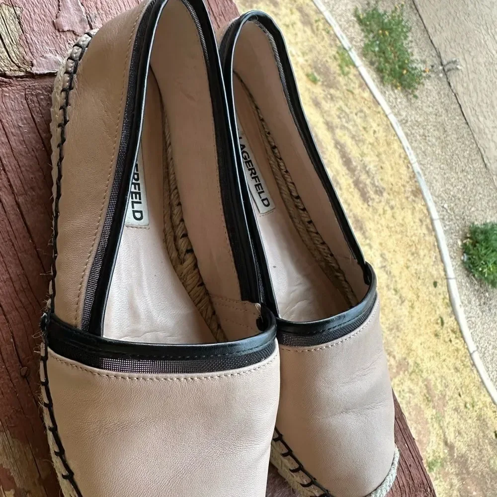 Karl Lagerfeld Paris Nude Alaine Leather Women’s Espadrilles sz 6.5